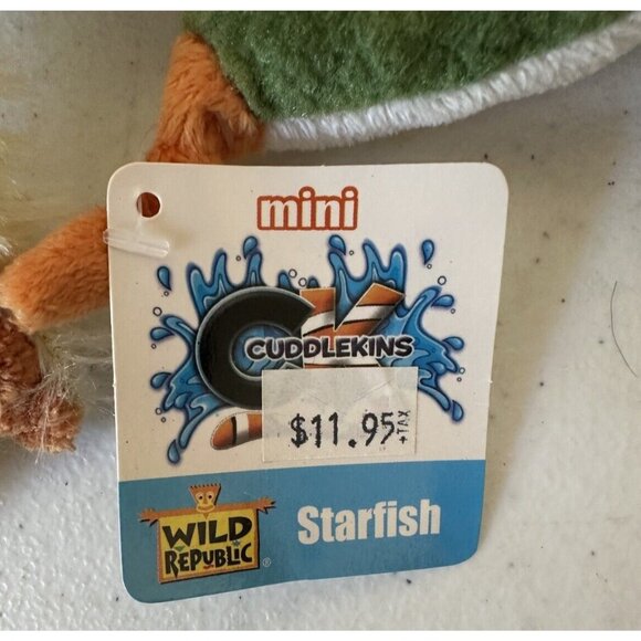 2 Wild Republic stuffed starfish plush realistic TAG green orange 2014 Cuddlekin - Picture 4 of 16
